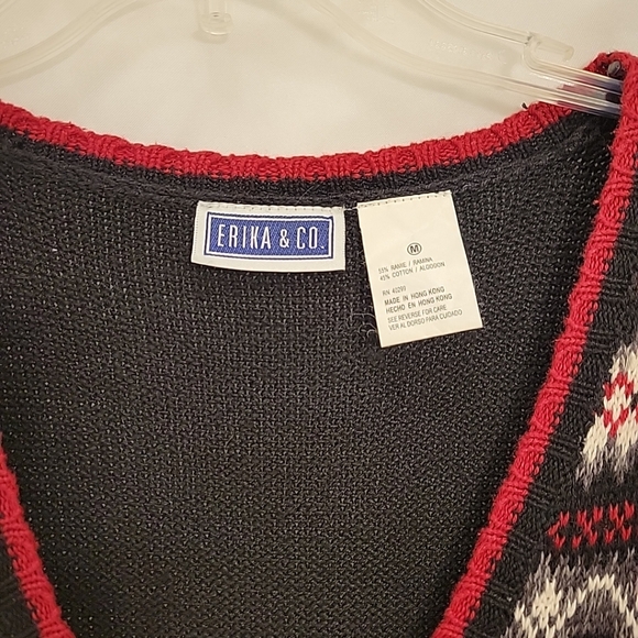 Erika & Co Vintage Knit V-neck Zip Up Sweater Vest Blue Red Size Med - Picture 2 of 3
